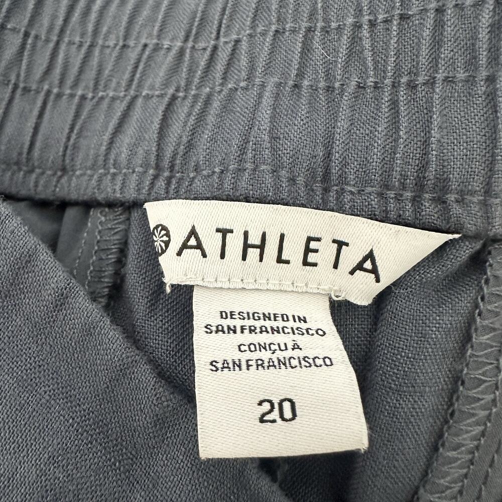 Athleta Voyager Linen Pants Women 20 Plus Granite Blue Relaxed Comfort Crop - Picture 10 of 13